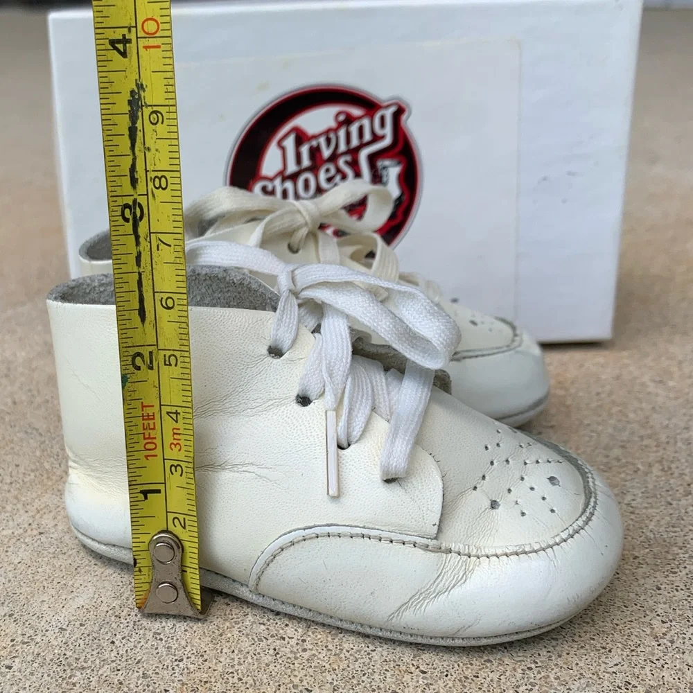 Pair of Vintage White Leather Baby Shoes Irving Shoe Store